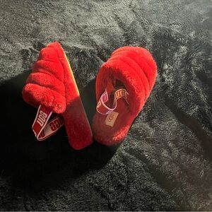 UGG Vibrant Red Fluffy Winter Sandals